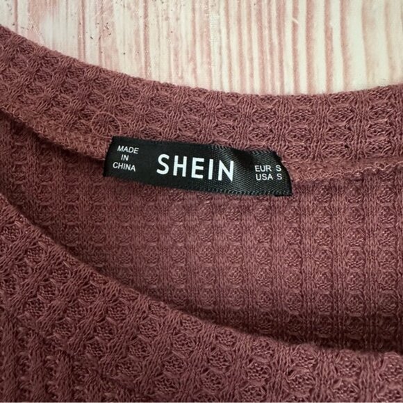 SHEIN Dusty Rose Pink Waffle Knit Asymmetrical Neck Side Slit Top - Picture 7 of 11